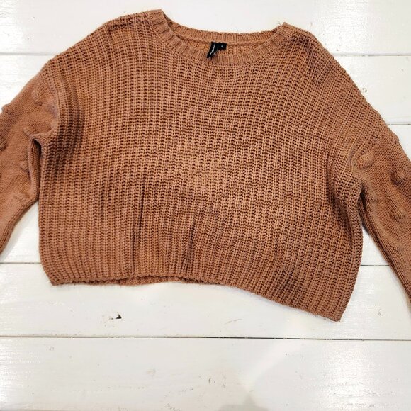 Moon & Madison Women's Brown Polka Dot Sleeve Knit Cropped Sweater Size L - Picture 1 of 3